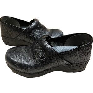 Dansko XP 2.0 Black Floral Tooled Leather Comfort Clogs